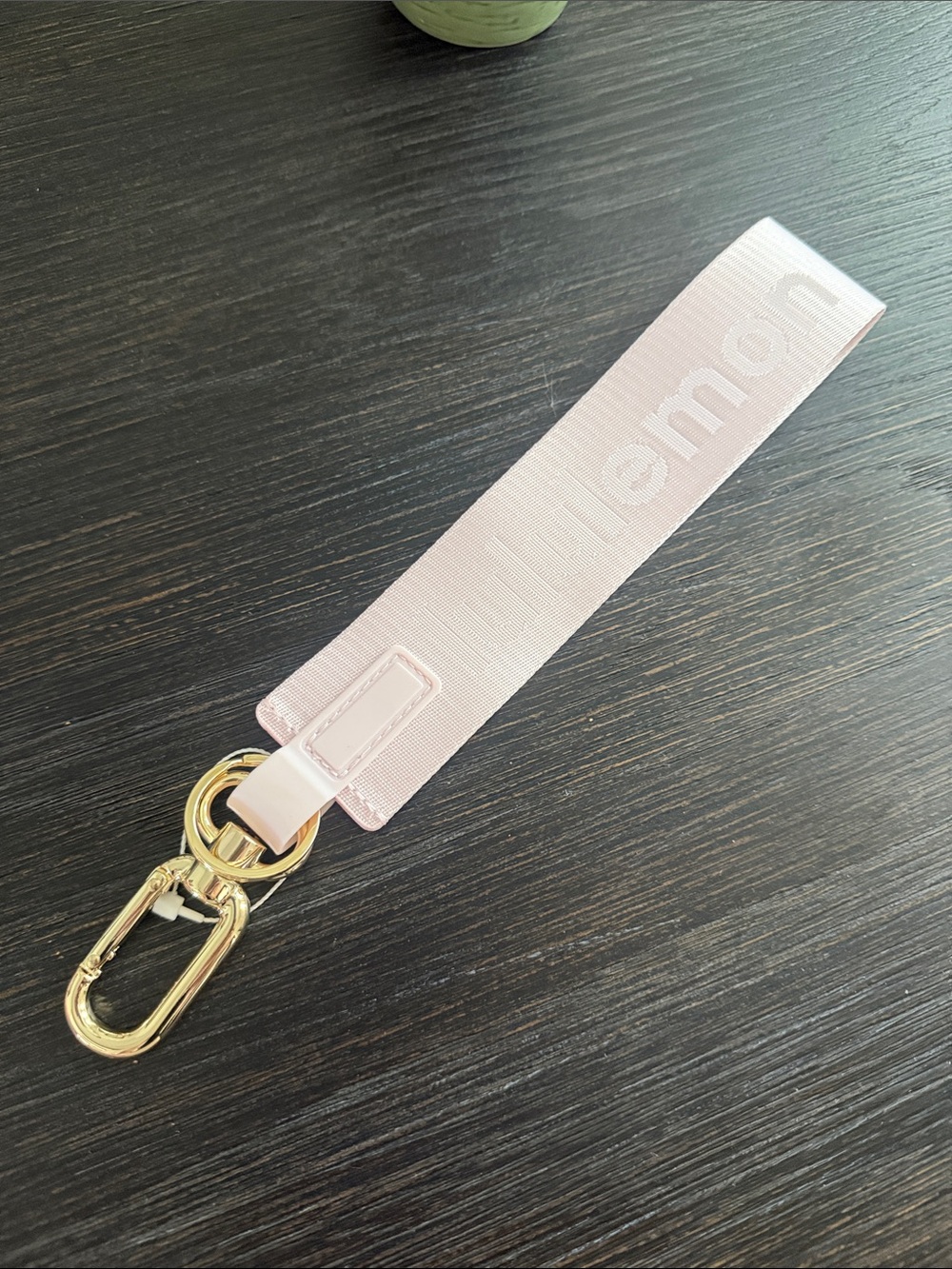 Lululemon Pale Pink Wrist Key Strap with Gold Hardware